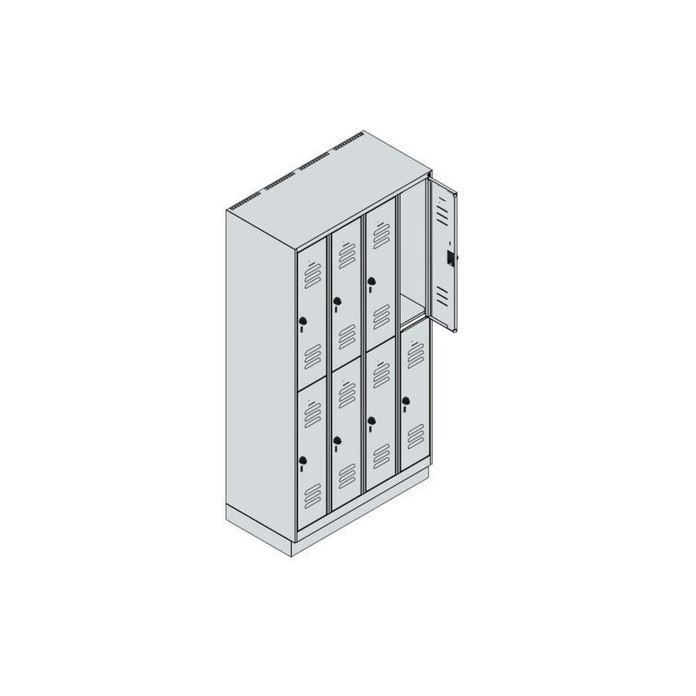 C+P Doppelstock-Spind Classic PLUS, Sockel, 4 Abteile, HxBxT 1.950 x 1.000 x 500 mm, lichtgrau, rubinrot, 8 Fächer, für Vorhängeschloss Produktabbildung Nr. 9: C+P Doppelstock-Spind Classic PLUS, Sockel, 4 Abteile, HxBxT 1.950 x 1.000 x 500 mm, lichtgrau, rubinrot, 8 Fächer, für Vorhängeschloss
