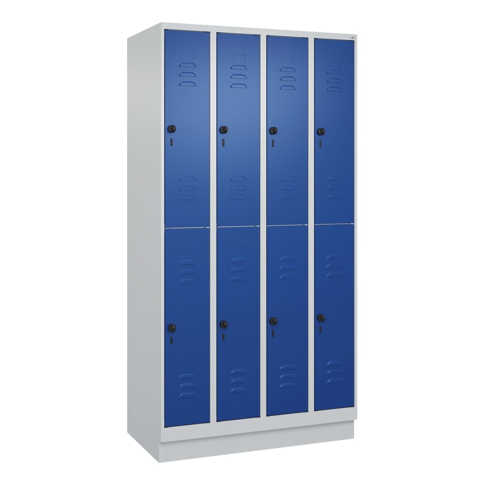 C+P Doppelstock-Spind Classic PLUS, Sockel, 4 Abteile, HxBxT 1.950 x 1.000 x 500 mm, lichtgrau, enzianblau, 8 Fächer, für Vorhängeschloss N° de l'image du produit 9 : C+P Doppelstock-Spind Classic PLUS, Sockel, 4 Abteile, HxBxT 1.950 x 1.000 x 500 mm, lichtgrau, enzianblau, 8 Fächer, für Vorhängeschloss