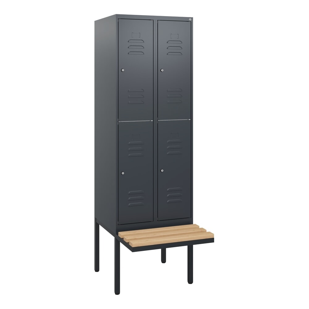 Produktabbildung Nr. 9: C+P Doppelstock-Spind Classic PLUS, 2 Abteile, HxBxT 1.950 x 600 x 815 mm, Zylinderschloss, auskragende Bank aus Buche, anthrazitgrau, anthrazitgrau
