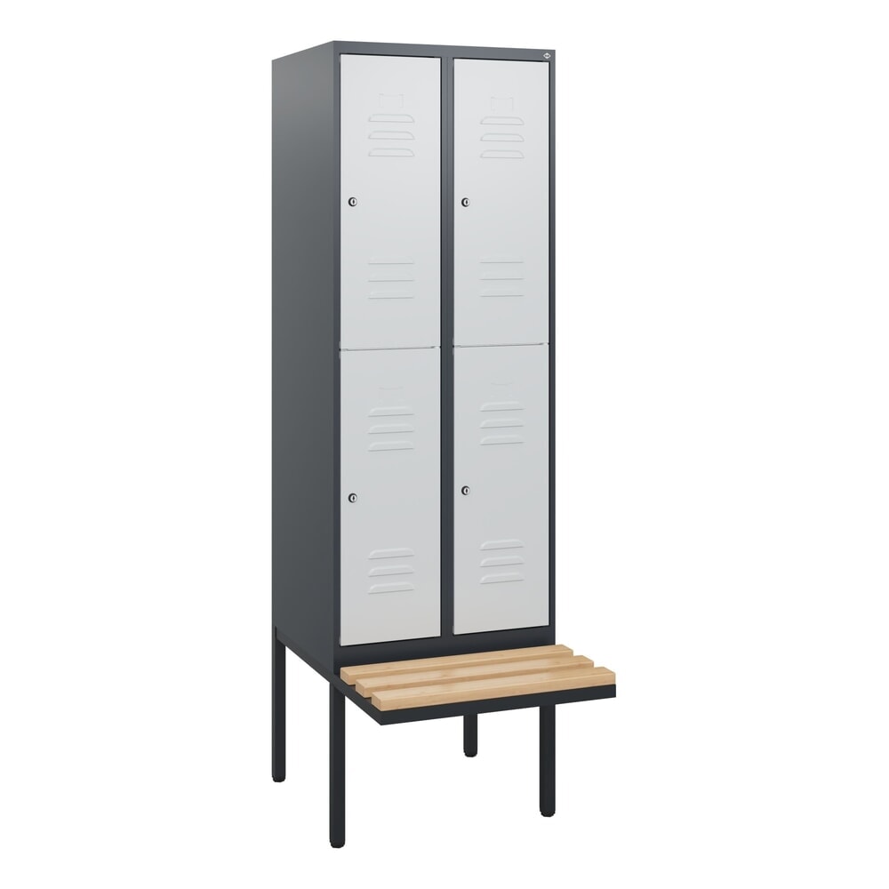 N° de l'image du produit 9 : C+P Doppelstock-Spind Classic PLUS, 2 Abteile, HxBxT 1.950 x 600 x 815 mm, Zylinderschloss, auskragende Bank aus Buche, anthrazitgrau, lichtgrau
