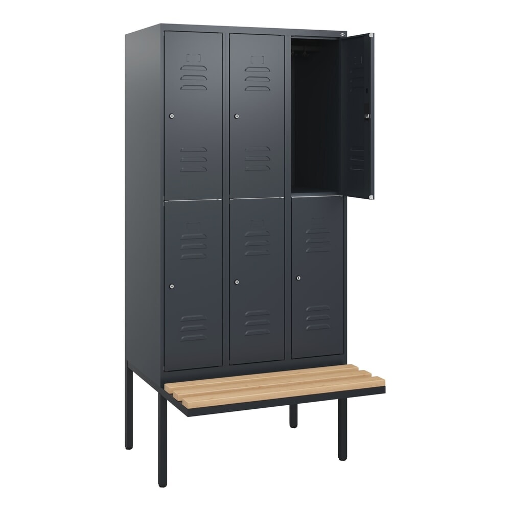 C+P Doppelstock-Spind Classic PLUS, 3 Abteile, HxBxT 1.950 x 900 x 815 mm, Zylinderschloss, auskragende Bank aus Buche, anthrazitgrau, anthrazitgrau Illustration du produit: C+P Doppelstock-Spind Classic PLUS, 3 Abteile, HxBxT 1.950 x 900 x 815 mm, Zylinderschloss, auskragende Bank aus Buche, anthrazitgrau, anthrazitgrau