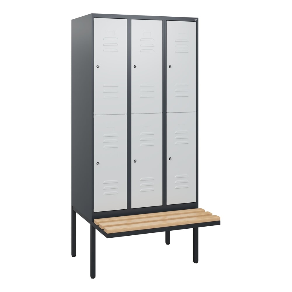 C+P Doppelstock-Spind Classic PLUS, 3 Abteile, HxBxT 1.950 x 900 x 815 mm, Zylinderschloss, auskragende Bank aus Buche, anthrazitgrau, lichtgrau N° de l'image du produit 9 : C+P Doppelstock-Spind Classic PLUS, 3 Abteile, HxBxT 1.950 x 900 x 815 mm, Zylinderschloss, auskragende Bank aus Buche, anthrazitgrau, lichtgrau