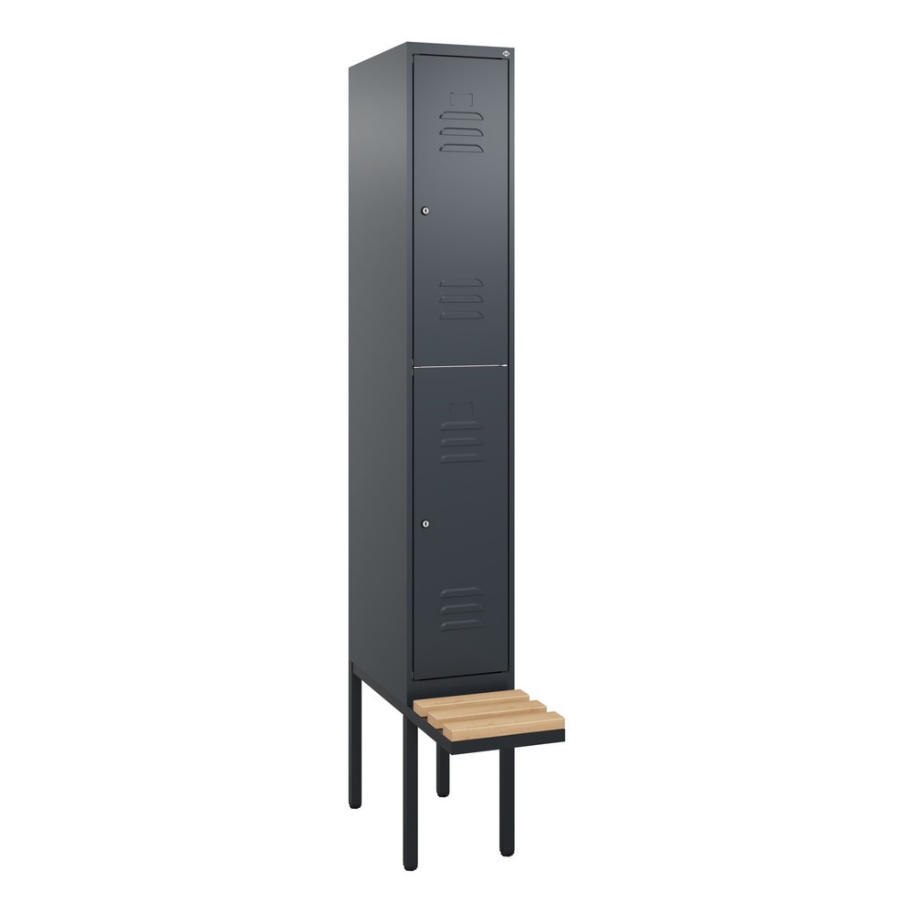 Produktabbildung: C+P Doppelstock-Spind Classic PLUS, 1 Abteil, HxBxT 2.120 x 300 x 815 mm, Zylinderschloss, auskragende Bank aus Buche, anthrazitgrau, anthrazitgrau