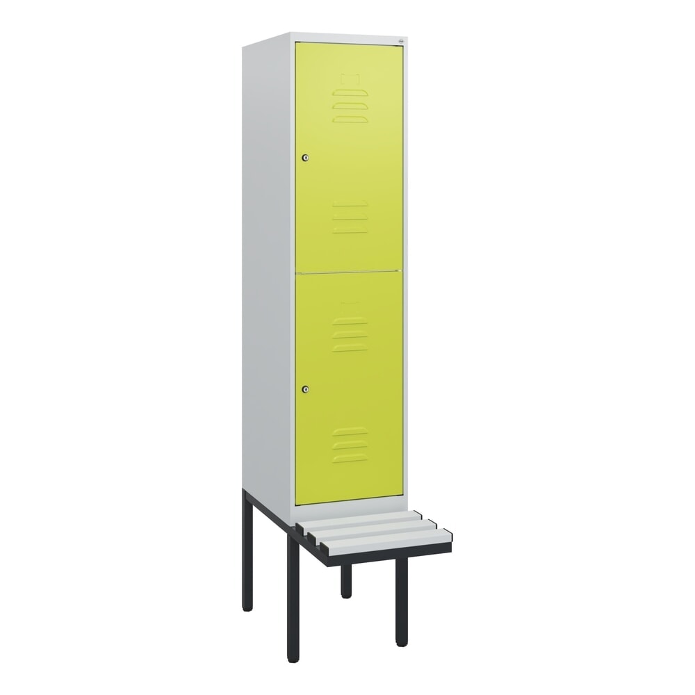 N° de l'image du produit 9 : C+P Doppelstock-Spind Classic PLUS, 1 Abteil, HxBxT 1.950 x 400 x 815 mm, Zylinderschloss, auskragende Bank aus Kunststoff, lichtgrau, clowngrün