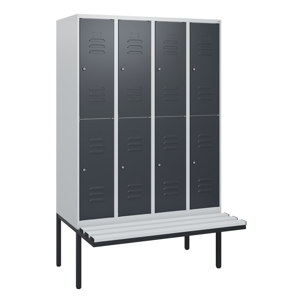 N° de l'image du produit 9 : C+P Doppelstock-Spind Classic PLUS, 4 Abteile, HxBxT 1.950 x 1.200 x 815 mm, Zylinderschloss, auskragende Bank aus Kunststoff, lichtgrau, anthrazitgrau