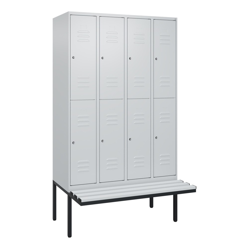 Illustration du produit: C+P Doppelstock-Spind Classic PLUS, 4 Abteile, HxBxT 2.120 x 1.200 x 815 mm, Zylinderschloss, auskragende Bank aus Kunststoff, lichtgrau, lichtgrau