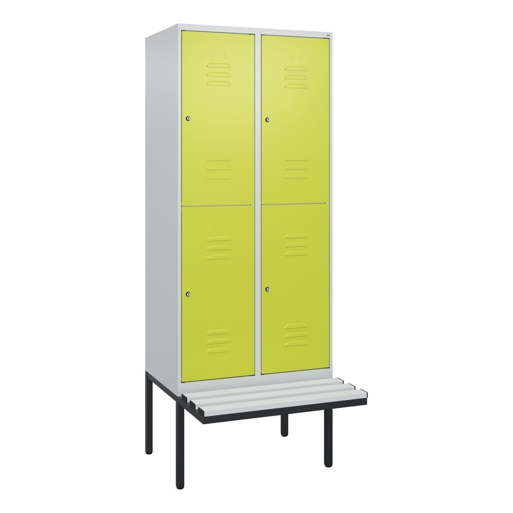N° de l'image du produit 9 : C+P Doppelstock-Spind Classic PLUS, 2 Abteile, HxBxT 2.120 x 800 x 815 mm, Zylinderschloss, auskragende Bank aus Kunststoff, lichtgrau, clowngrün