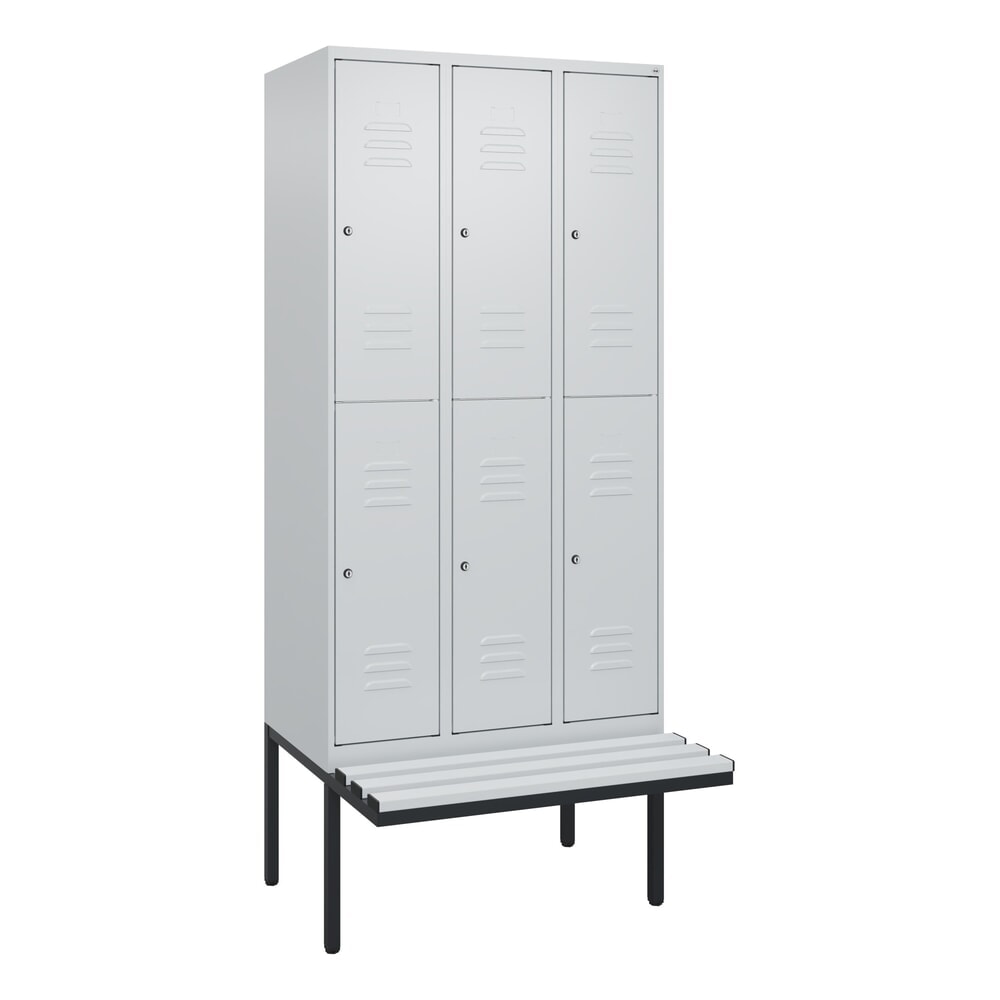 N° de l'image du produit 9 : C+P Doppelstock-Spind Classic PLUS, 3 Abteile, HxBxT 2.120 x 900 x 815 mm, Zylinderschloss, auskragende Bank aus Kunststoff, lichtgrau, lichtgrau