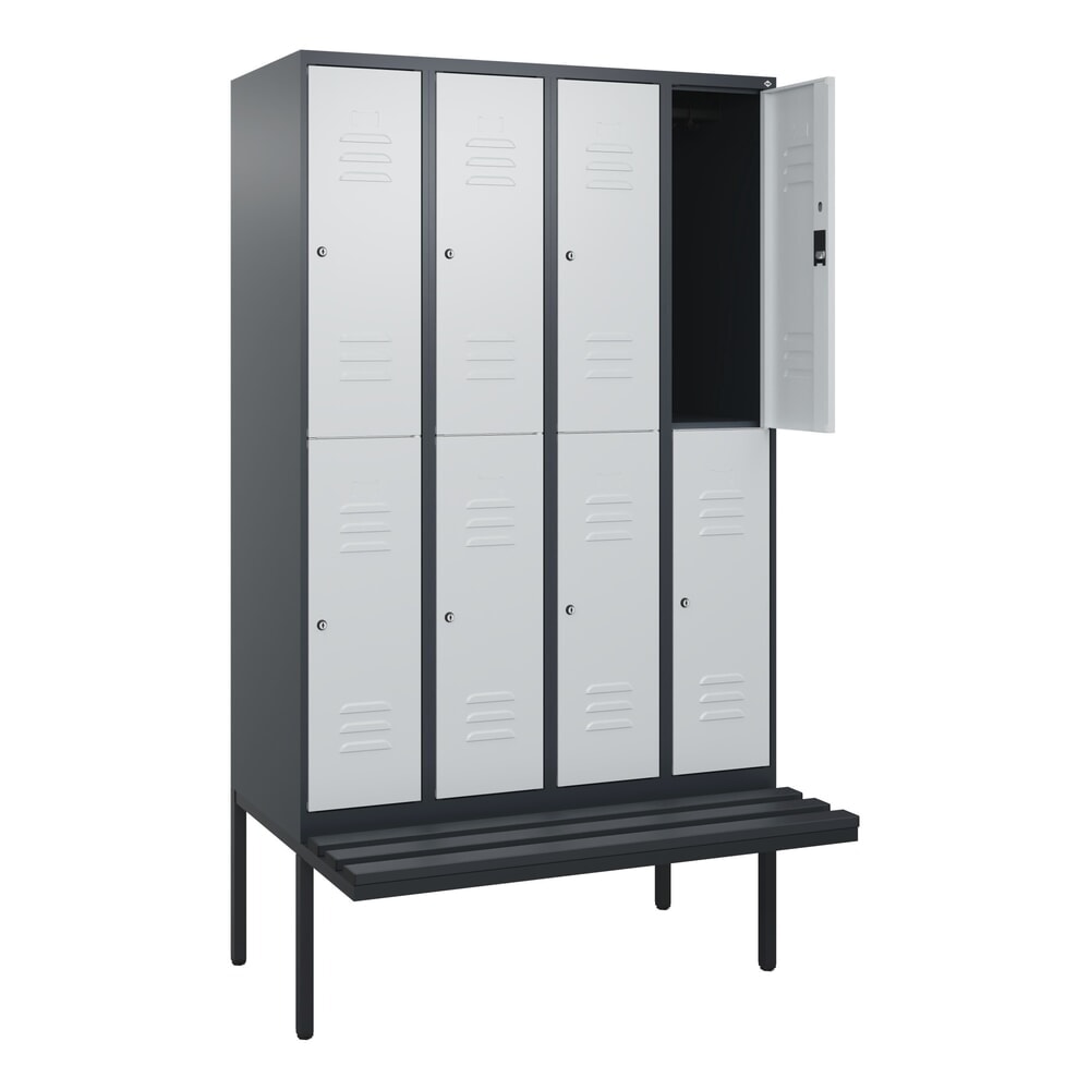 Illustration du produit: C+P Doppelstock-Spind Classic PLUS, 4 Abteile, HxBxT 2.120 x 1.200 x 815 mm, Zylinderschloss, auskragende Bank aus Kunststoff, anthrazitgrau, lichtgrau