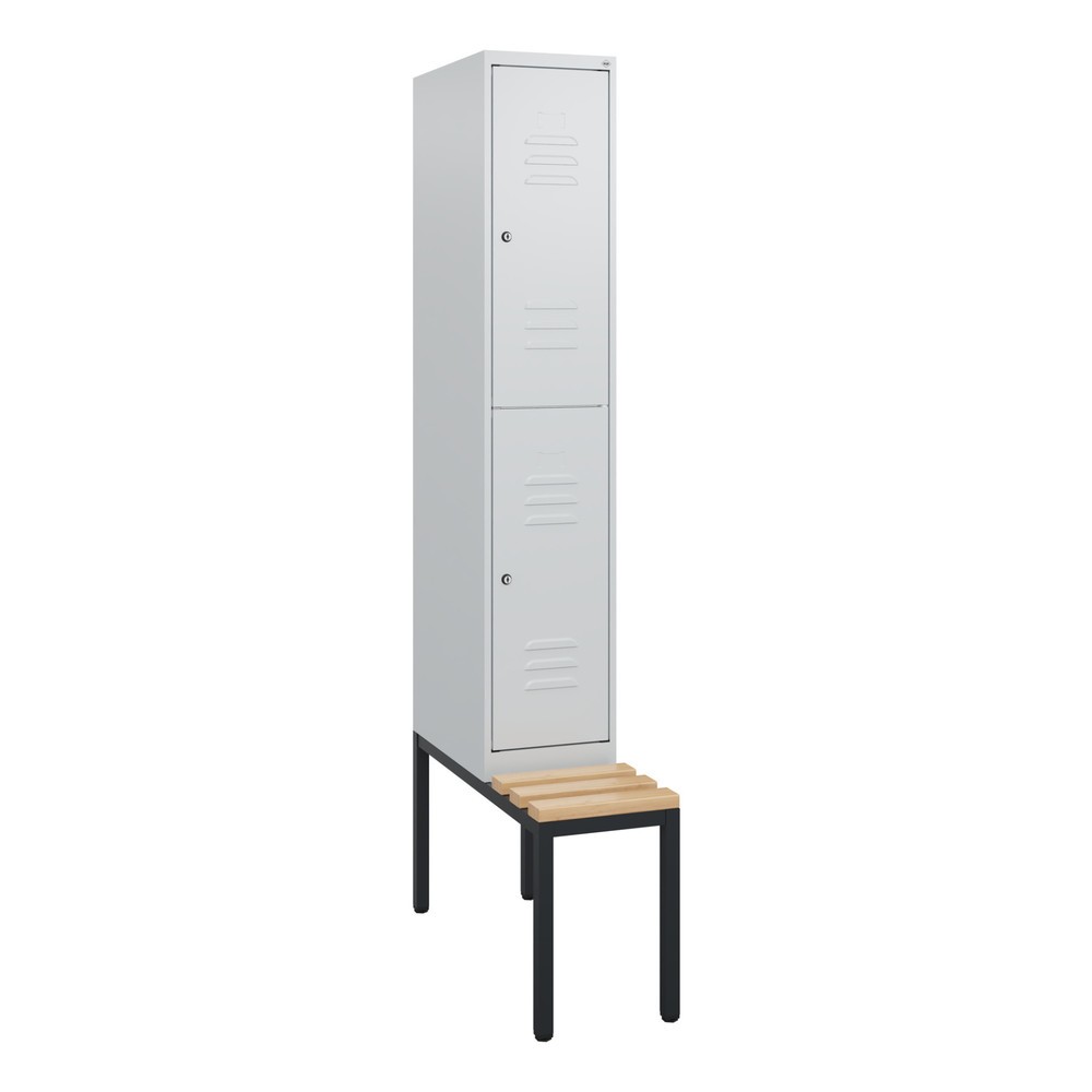 Produktabbildung: C+P Doppelstock-Spind Classic PLUS, 1 Abteil, HxBxT 1.950 x 300 x 815 mm, Zylinderschloss, untergebaute Bank aus Buche, lichtgrau, lichtgrau