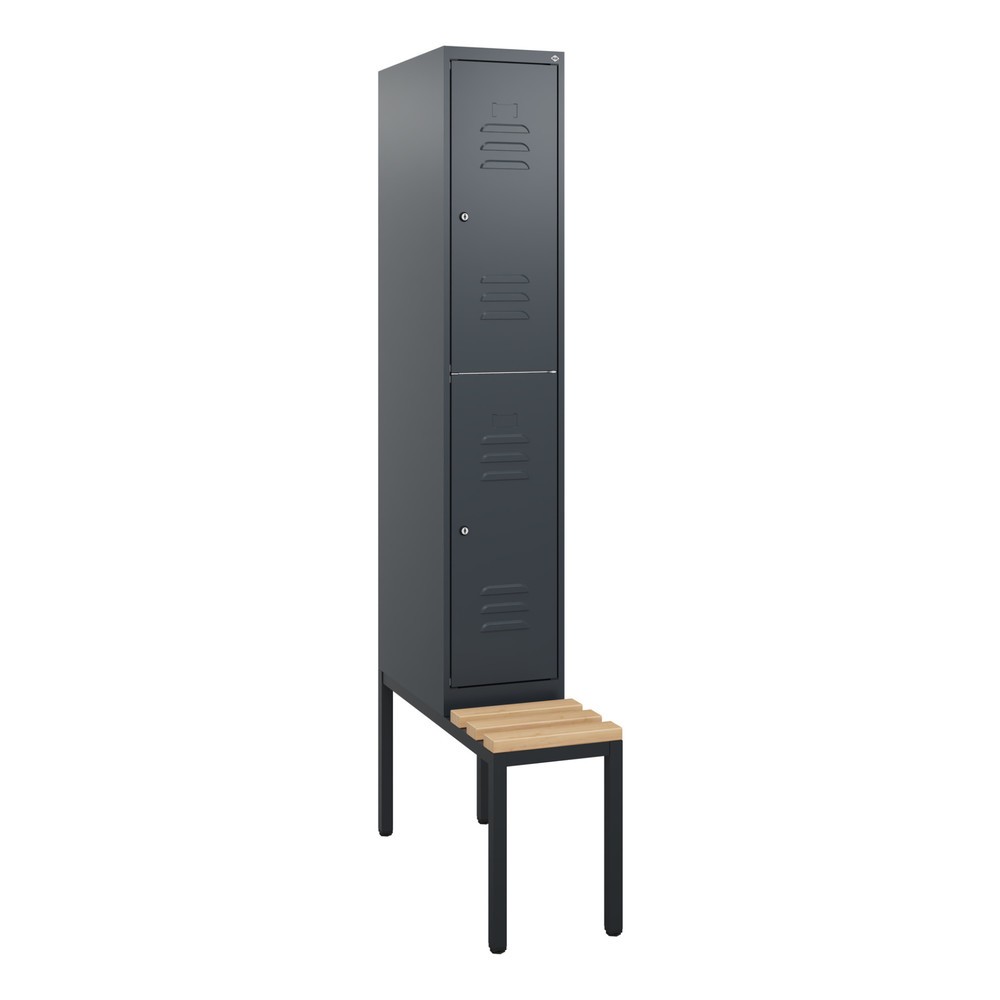 Produktabbildung: C+P Doppelstock-Spind Classic PLUS, 1 Abteil, HxBxT 1.950 x 300 x 815 mm, Zylinderschloss, untergebaute Bank aus Buche, anthrazitgrau, anthrazitgrau