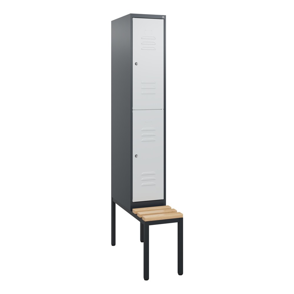 Produktabbildung: C+P Doppelstock-Spind Classic PLUS, 1 Abteil, HxBxT 1.950 x 300 x 815 mm, Zylinderschloss, untergebaute Bank aus Buche, anthrazitgrau, lichtgrau