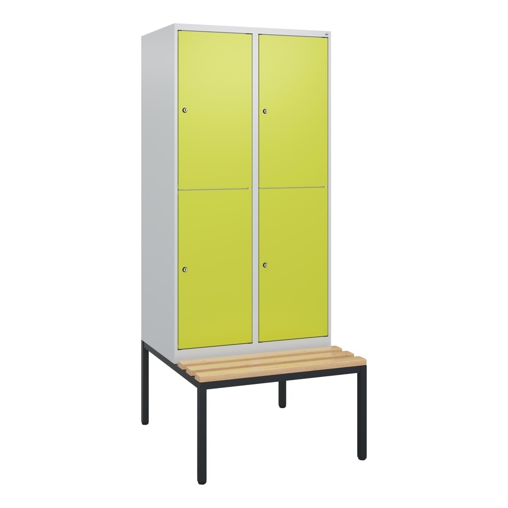 N° de l'image du produit 9 : C+P Doppelstock-Spind Classic PLUS, 2 Abteile, HxBxT 1.950 x 800 x 815 mm, Zylinderschloss, untergebaute Bank aus Buche, lichtgrau, clowngrün