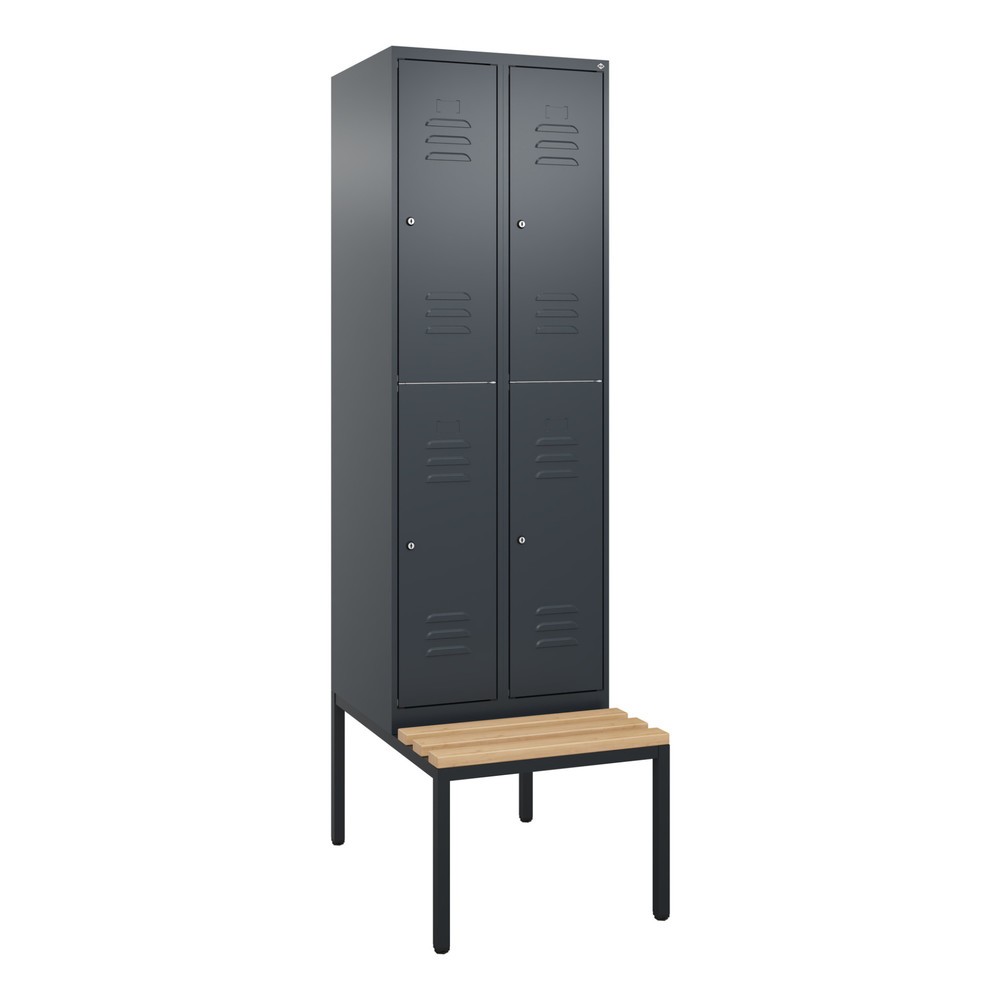 Produktabbildung: C+P Doppelstock-Spind Classic PLUS, 2 Abteile, HxBxT 2.120 x 600 x 815 mm, Zylinderschloss, untergebaute Bank aus Buche, anthrazitgrau, anthrazitgrau