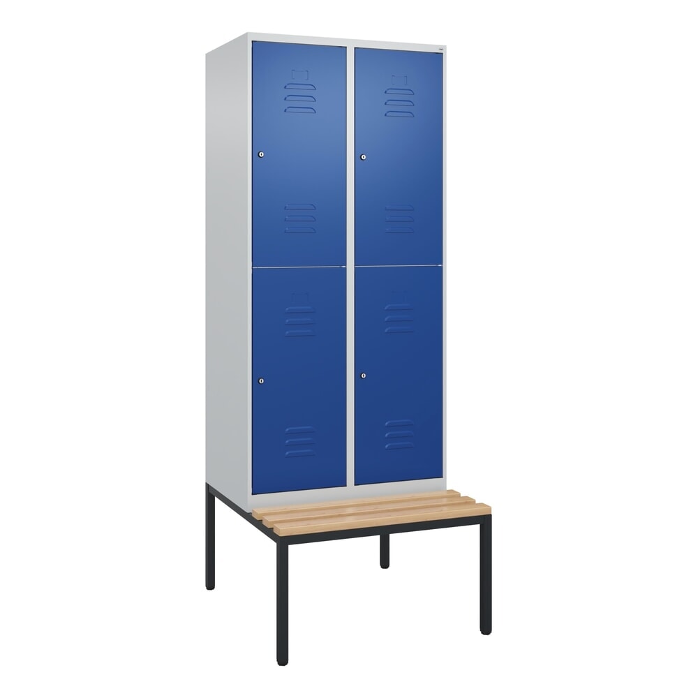 N° de l'image du produit 9 : C+P Doppelstock-Spind Classic PLUS, 2 Abteile, HxBxT 2.120 x 800 x 815 mm, Zylinderschloss, untergebaute Bank aus Buche, lichtgrau, enzianblau