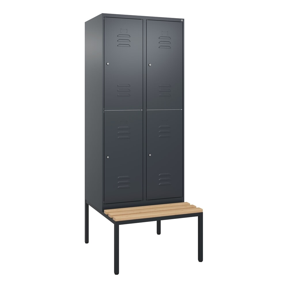 N° de l'image du produit 9 : C+P Doppelstock-Spind Classic PLUS, 2 Abteile, HxBxT 2.120 x 800 x 815 mm, Zylinderschloss, untergebaute Bank aus Buche, anthrazitgrau, anthrazitgrau