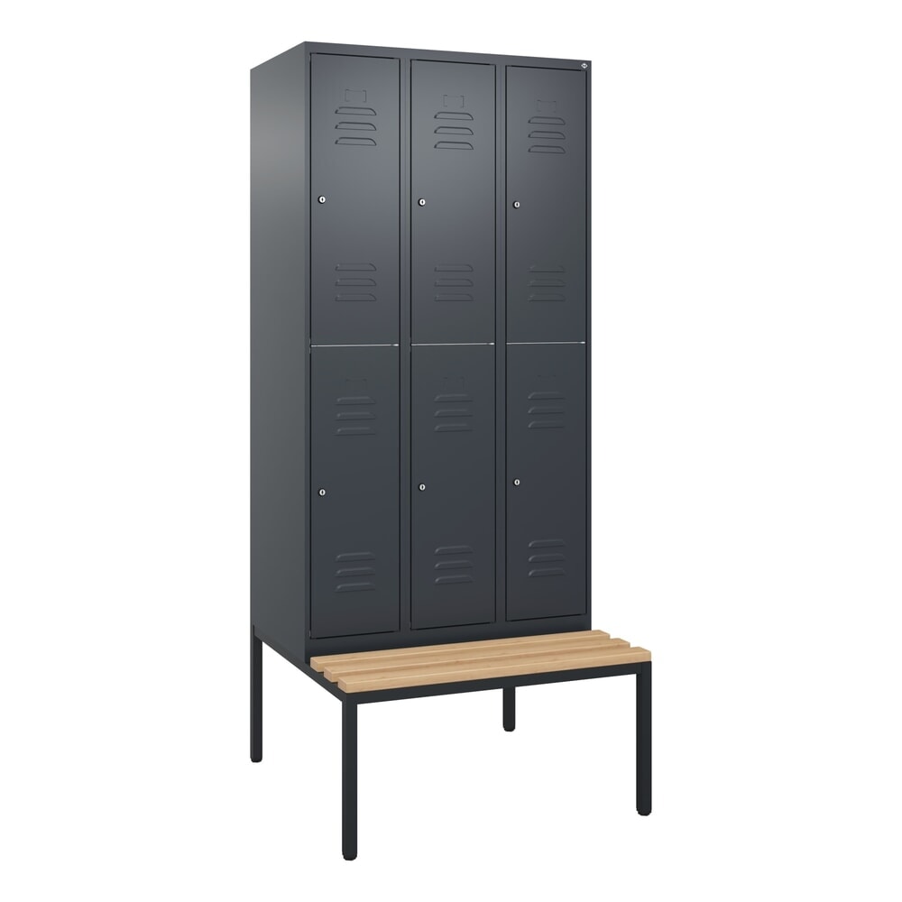N° de l'image du produit 9 : C+P Doppelstock-Spind Classic PLUS, 3 Abteile, HxBxT 2.120 x 900 x 815 mm, Zylinderschloss, untergebaute Bank aus Buche, anthrazitgrau, anthrazitgrau