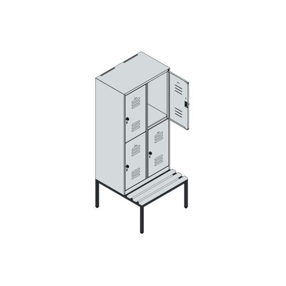 N° de l'image du produit 8 : C+P Doppelstock-Spind Classic PLUS, 2 Abteile, HxBxT 1.950 x 800 x 815 mm, Zylinderschloss, untergebaute Bank aus Kunststoff, lichtgrau, enzianblau