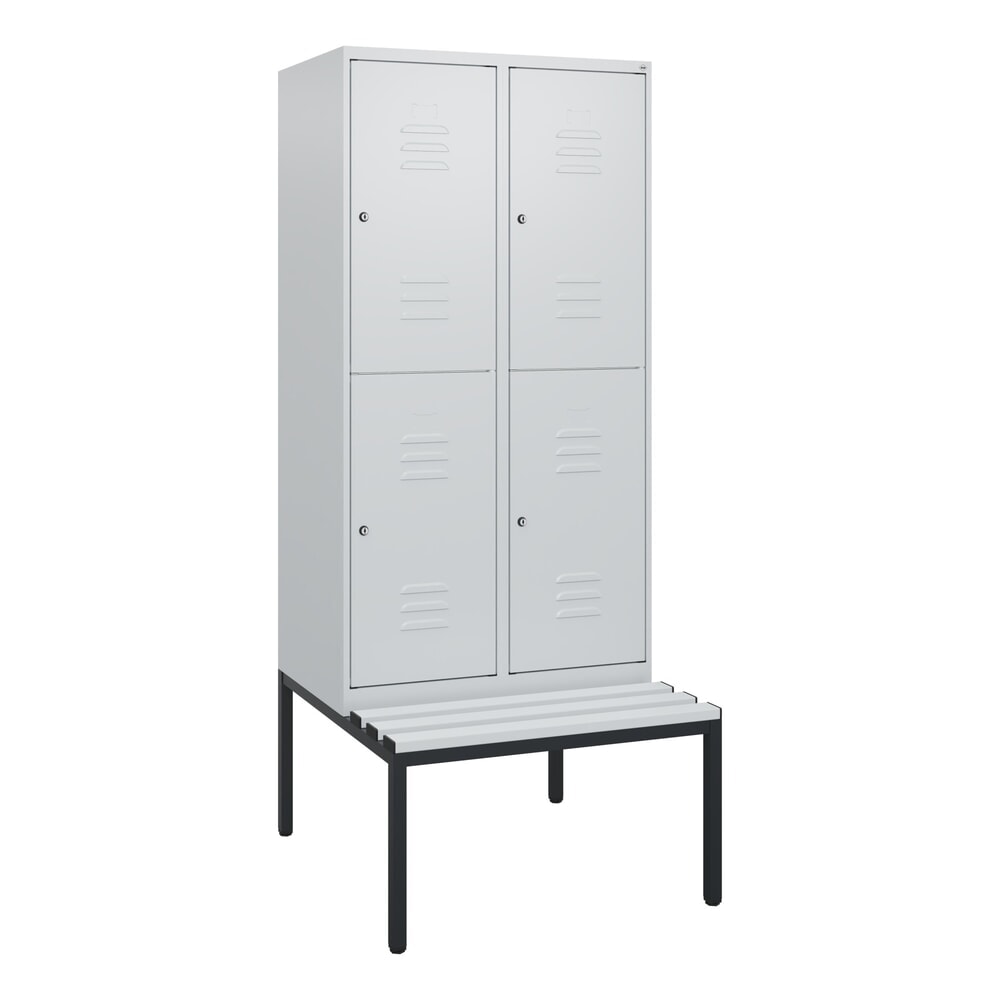N° de l'image du produit 9 : C+P Doppelstock-Spind Classic PLUS, 2 Abteile, HxBxT 1.950 x 800 x 815 mm, Zylinderschloss, untergebaute Bank aus Kunststoff, lichtgrau, lichtgrau