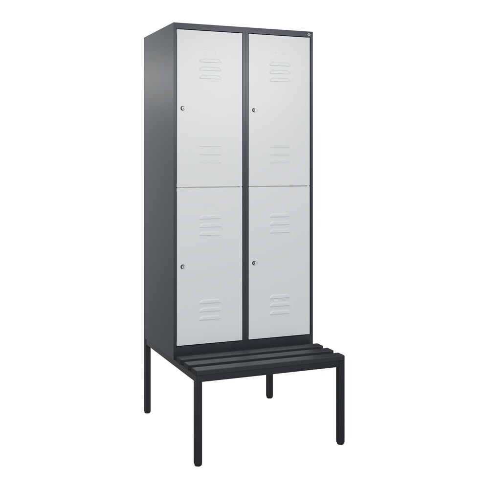 N° de l'image du produit 9 : C+P Doppelstock-Spind Classic PLUS, 2 Abteile, HxBxT 2.120 x 800 x 815 mm, Zylinderschloss, untergebaute Bank aus Kunststoff, anthrazitgrau, lichtgrau