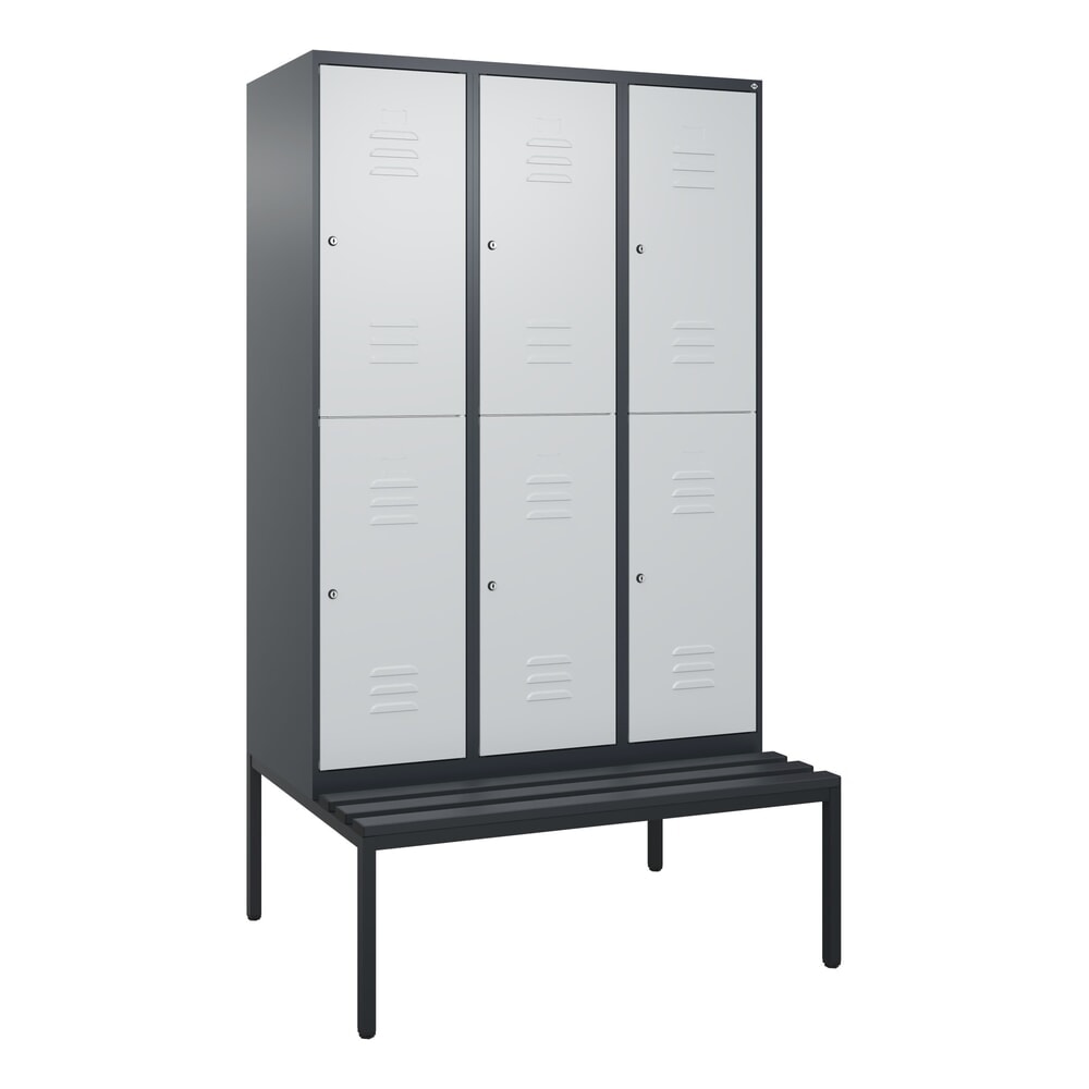 N° de l'image du produit 9 : C+P Doppelstock-Spind Classic PLUS, 3 Abteile, HxBxT 2.120 x 1.200 x 815 mm, Zylinderschloss, untergebaute Bank aus Kunststoff, anthrazitgrau, lichtgrau