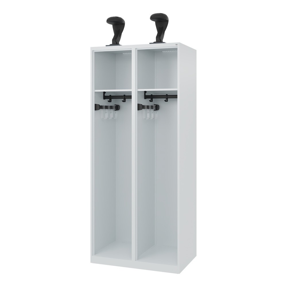 Produktabbildung: C+P Feuerwehrspind EXPERT, Bodengleiter, 2 Abteile, HxBxT 1.850 x 800 x 500 mm, lichtgrau, mit Helmhalter