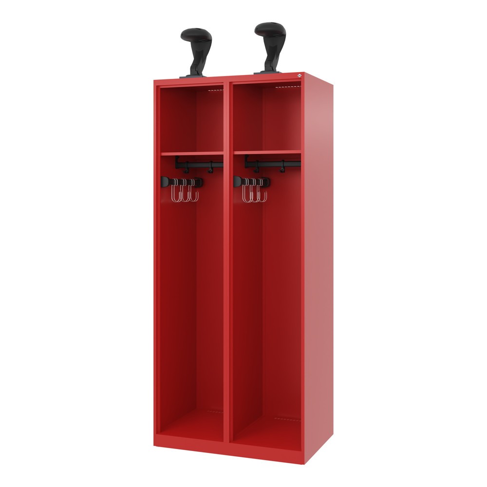 Produktabbildung: C+P Feuerwehrspind EXPERT, Bodengleiter, 2 Abteile, HxBxT 1.850 x 800 x 500 mm, feuerrot, mit Helmhalter