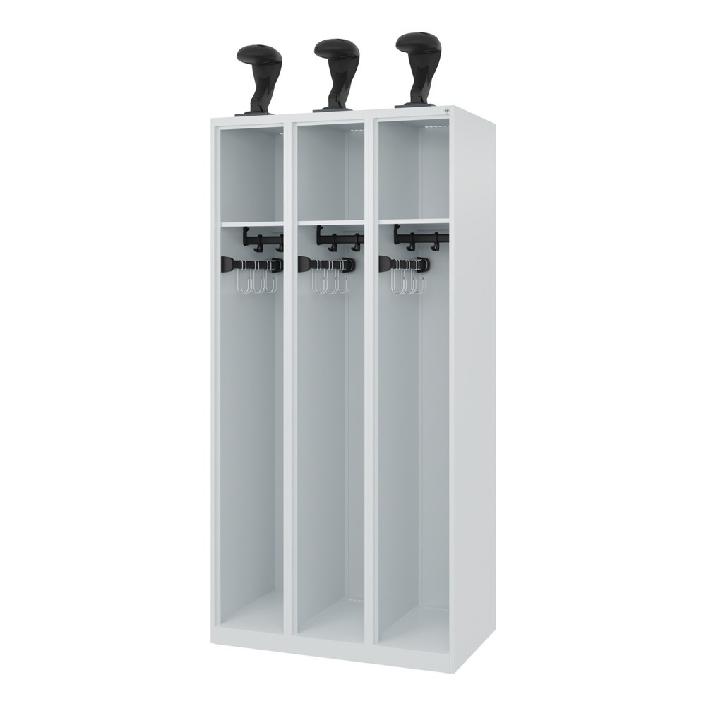 Produktabbildung Nr. 1: C+P Feuerwehrspind EXPERT, Bodengleiter, 3 Abteile, HxBxT 1.850 x 900 x 500 mm, lichtgrau, mit Helmhalter