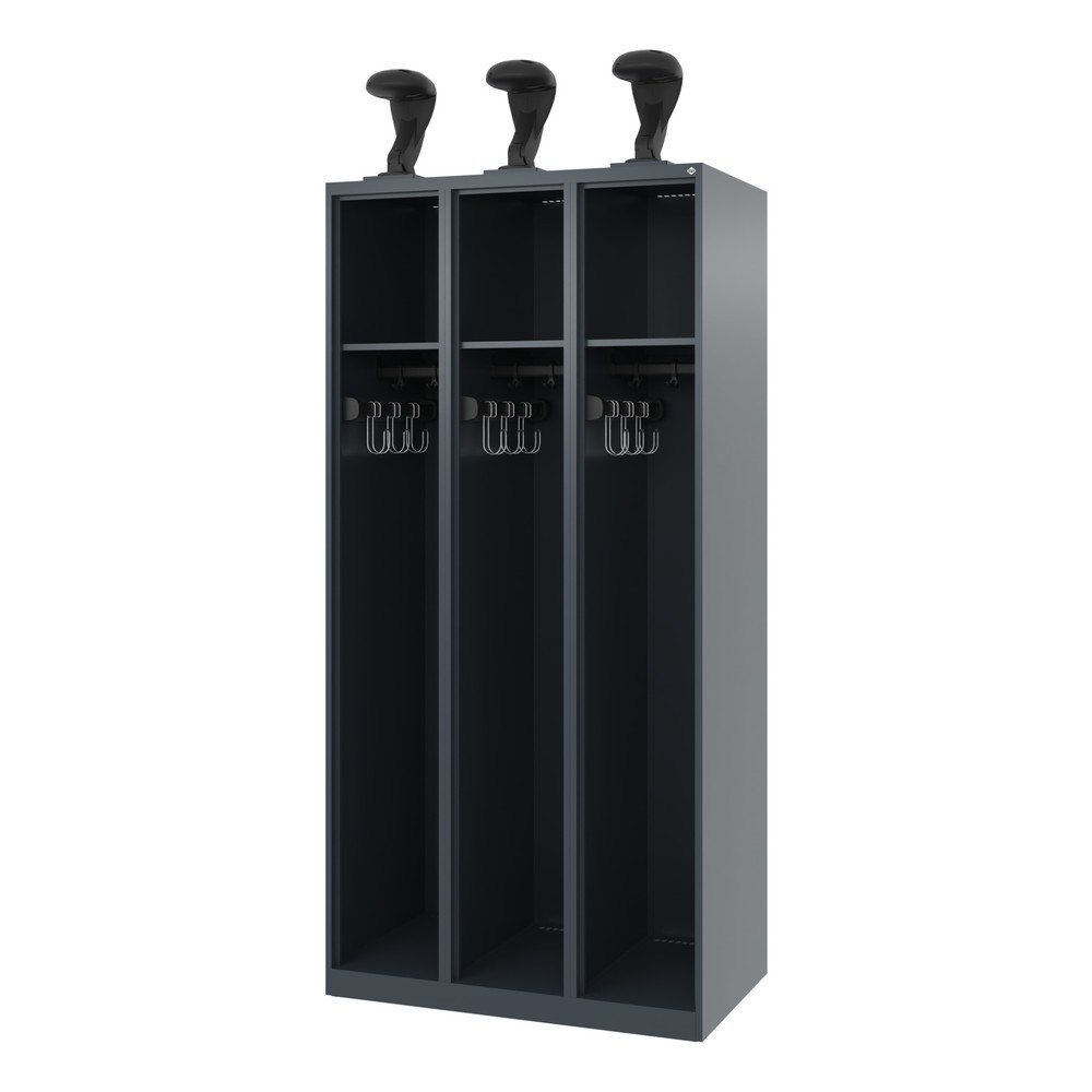 Produktabbildung: C+P Feuerwehrspind EXPERT, Bodengleiter, 3 Abteile, HxBxT 1.850 x 900 x 500 mm, anthrazitgrau, mit Helmhalter