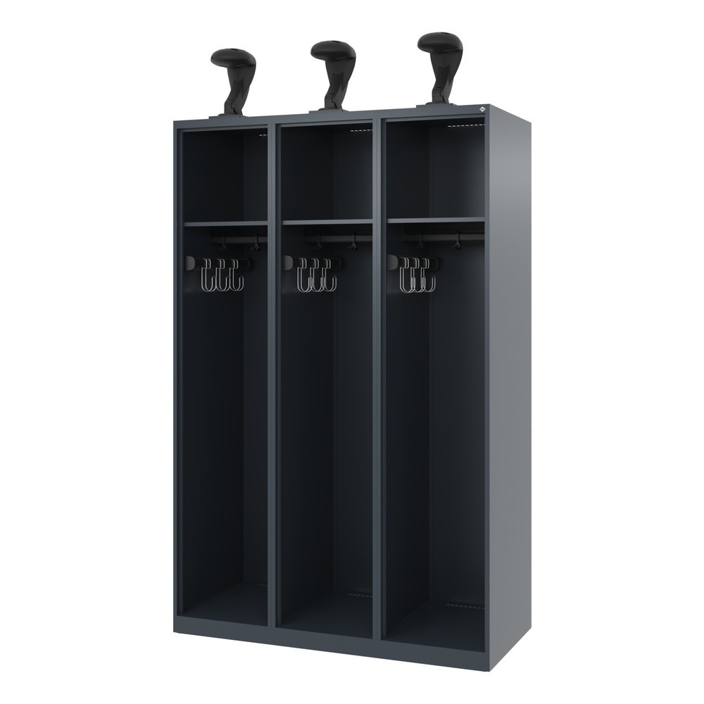 Produktabbildung: C+P Feuerwehrspind EXPERT, Bodengleiter, 3 Abteile, HxBxT 1.850 x 1.200 x 500 mm, anthrazitgrau, mit Helmhalter