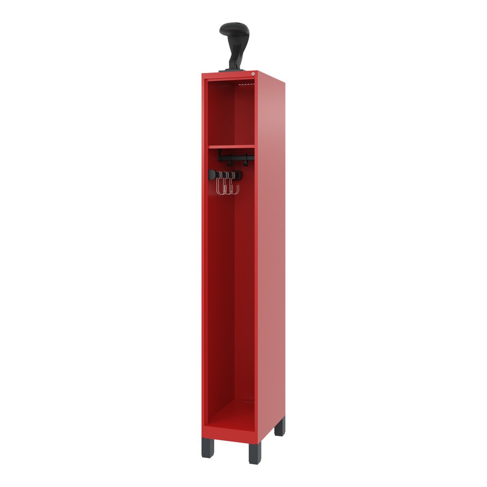 Produktabbildung: C+P Feuerwehrspind EXPERT, Füsse, 1 Abteil, HxBxT 1.850 x 300 x 500 mm, feuerrot, mit Helmhalter