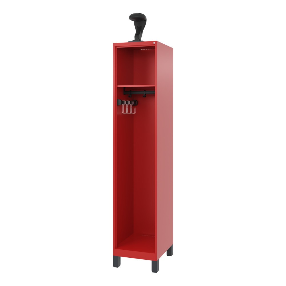 Produktabbildung: C+P Feuerwehrspind EXPERT, Füsse, 1 Abteil, HxBxT 1.850 x 400 x 500 mm, feuerrot, mit Helmhalter