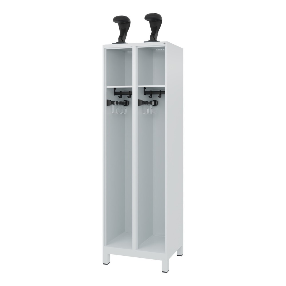 Produktabbildung: C+P Feuerwehrspind EXPERT, Füsse, 2 Abteile, HxBxT 1.850 x 600 x 500 mm, lichtgrau, mit Helmhalter