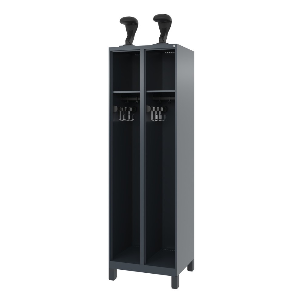 Produktabbildung: C+P Feuerwehrspind EXPERT, Füsse, 2 Abteile, HxBxT 1.850 x 600 x 500 mm, anthrazitgrau, mit Helmhalter