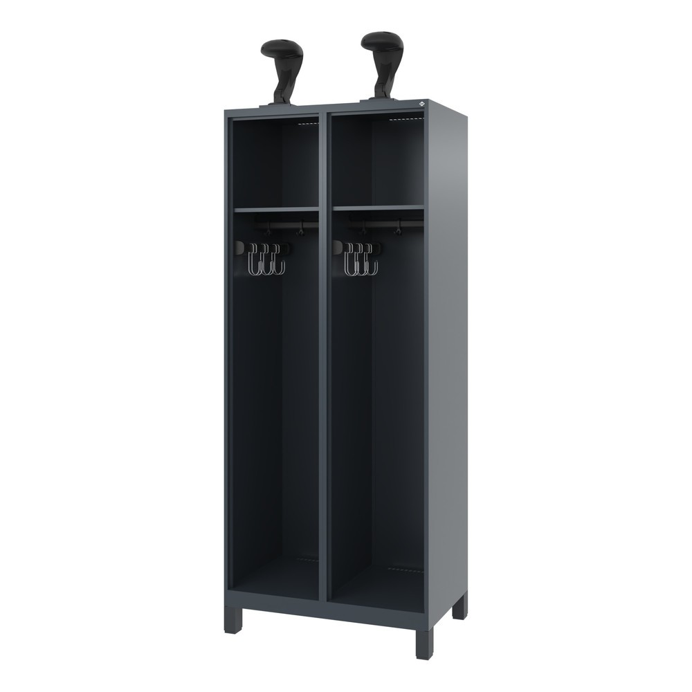 Produktabbildung Nr. 1: C+P Feuerwehrspind EXPERT, Füsse, 2 Abteile, HxBxT 1.850 x 800 x 500 mm, anthrazitgrau, mit Helmhalter