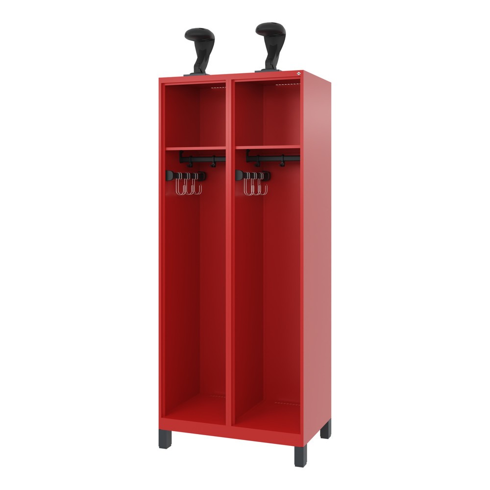Produktabbildung Nr. 1: C+P Feuerwehrspind EXPERT, Füsse, 2 Abteile, HxBxT 1.850 x 800 x 500 mm, feuerrot, mit Helmhalter