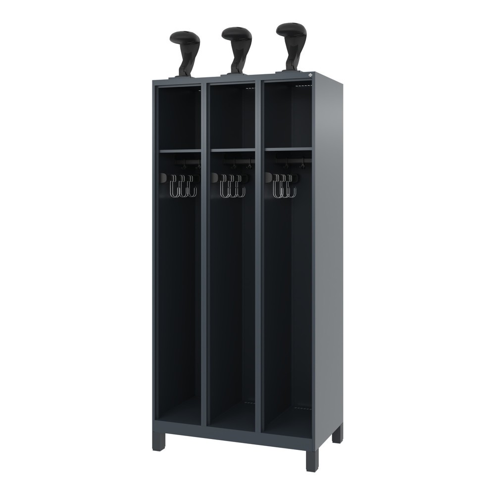 Produktabbildung: C+P Feuerwehrspind EXPERT, Füsse, 3 Abteile, HxBxT 1.850 x 900 x 500 mm, anthrazitgrau, mit Helmhalter