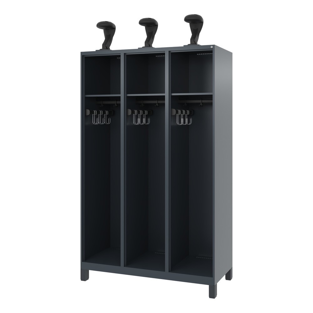 Produktabbildung Nr. 1: C+P Feuerwehrspind EXPERT, Füsse, 3 Abteile, HxBxT 1.850 x 1.200 x 500 mm, anthrazitgrau, mit Helmhalter