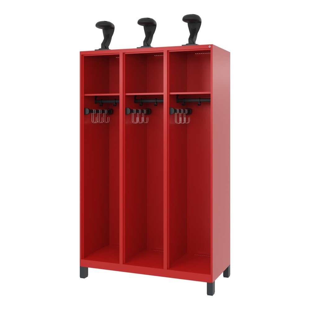 Produktabbildung Nr. 1: C+P Feuerwehrspind EXPERT, Füsse, 3 Abteile, HxBxT 1.850 x 1.200 x 500 mm, feuerrot, mit Helmhalter