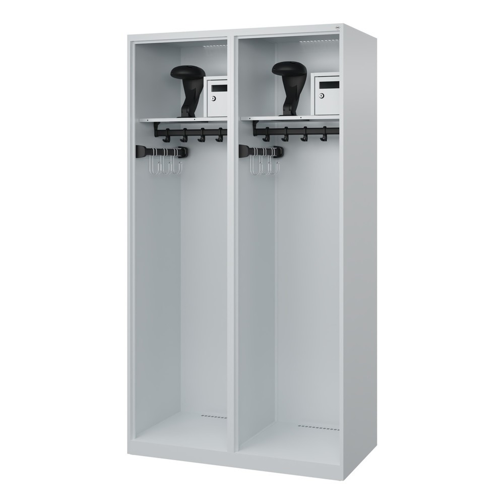 Produktabbildung Nr. 1: C+P Feuerwehrspind FLEXO, Bodengleiter, 2 Abteile, HxBxT 1.850 x 1.000 x 500 mm, lichtgrau, mit Helmhalter