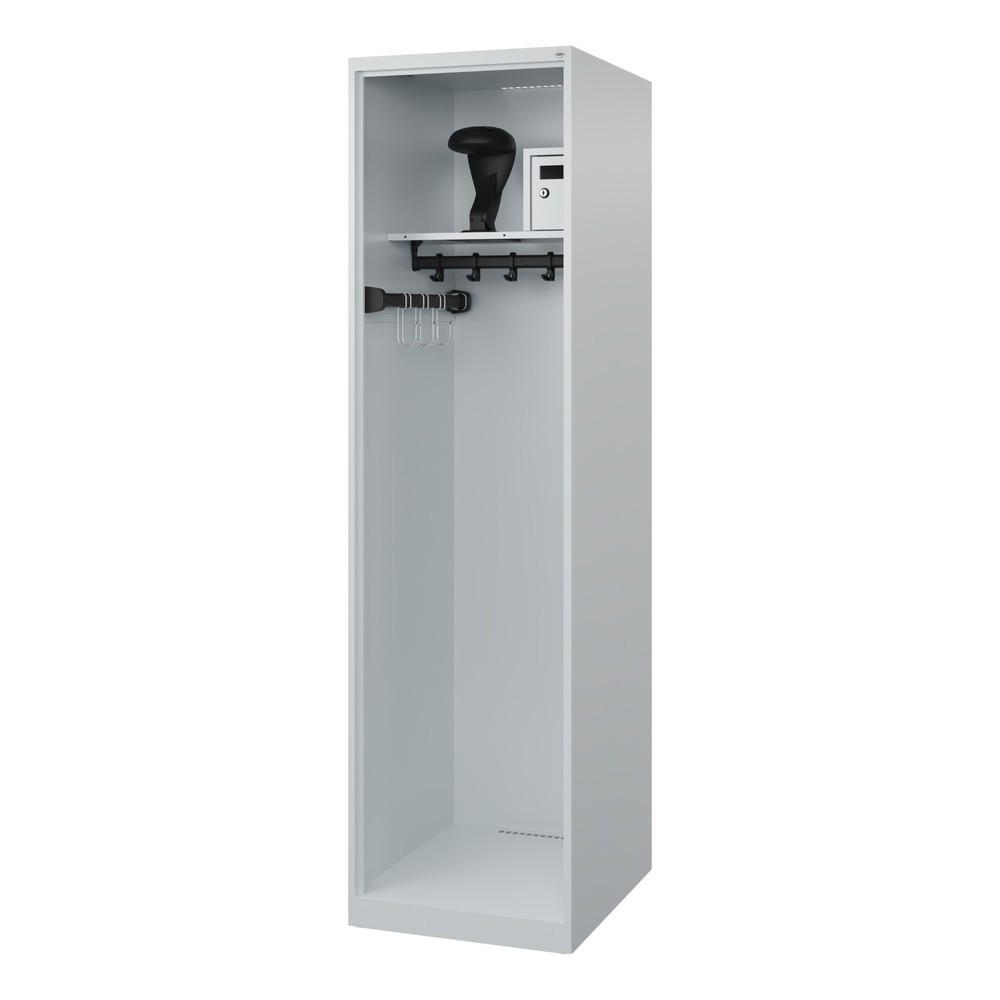 Produktabbildung: C+P Feuerwehrspind FLEXO, Bodengleiter, 1 Abteil, HxBxT 1.850 x 500 x 600 mm, lichtgrau, mit Helmhalter