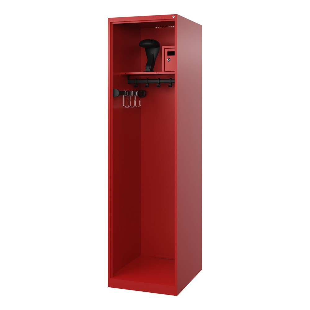 Produktabbildung Nr. 1: C+P Feuerwehrspind FLEXO, Bodengleiter, 1 Abteil, HxBxT 1.850 x 500 x 600 mm, feuerrot, mit Helmhalter