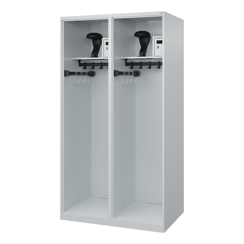 Produktabbildung Nr. 1: C+P Feuerwehrspind FLEXO, Bodengleiter, 2 Abteile, HxBxT 1.850 x 1.000 x 600 mm, lichtgrau, mit Helmhalter
