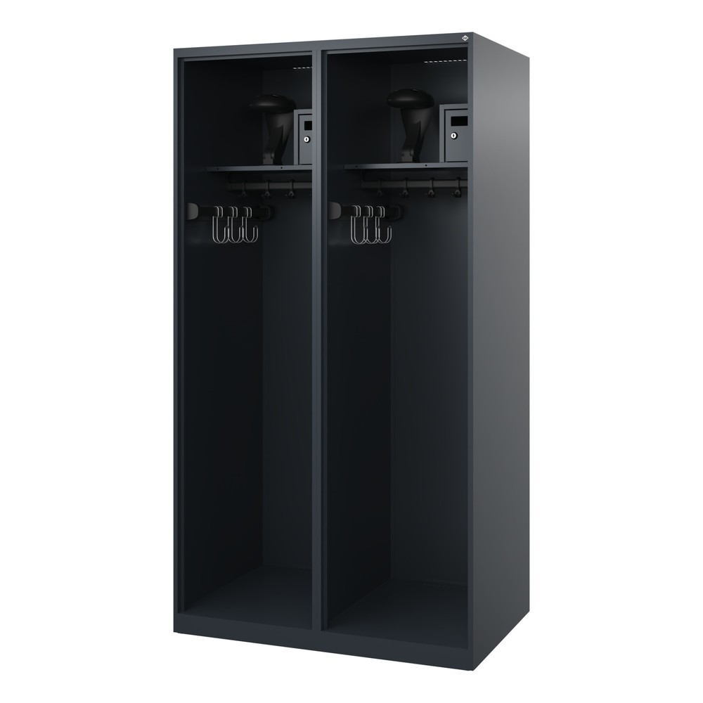 Produktabbildung Nr. 1: C+P Feuerwehrspind FLEXO, Bodengleiter, 2 Abteile, HxBxT 1.850 x 1.000 x 600 mm, anthrazitgrau, mit Helmhalter