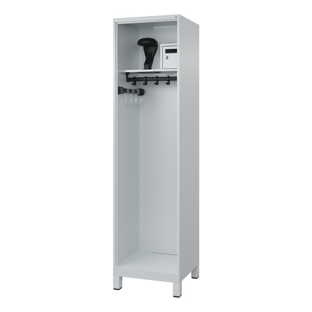 Produktabbildung: C+P Feuerwehrspind FLEXO, Füsse, 1 Abteil, HxBxT 1.850 x 500 x 500 mm, lichtgrau, mit Helmhalter