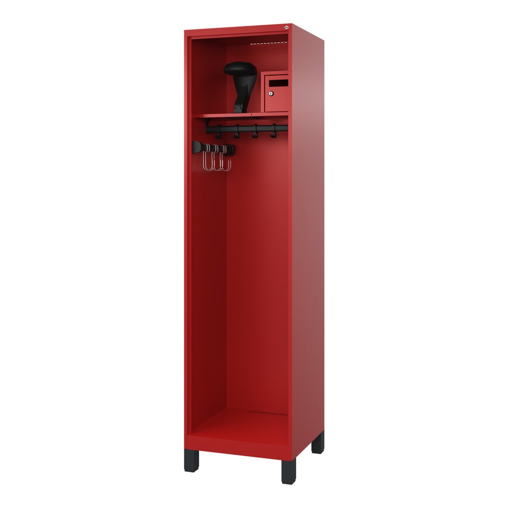 Produktabbildung: C+P Feuerwehrspind FLEXO, Füsse, 1 Abteil, HxBxT 1.850 x 500 x 500 mm, feuerrot, mit Helmhalter