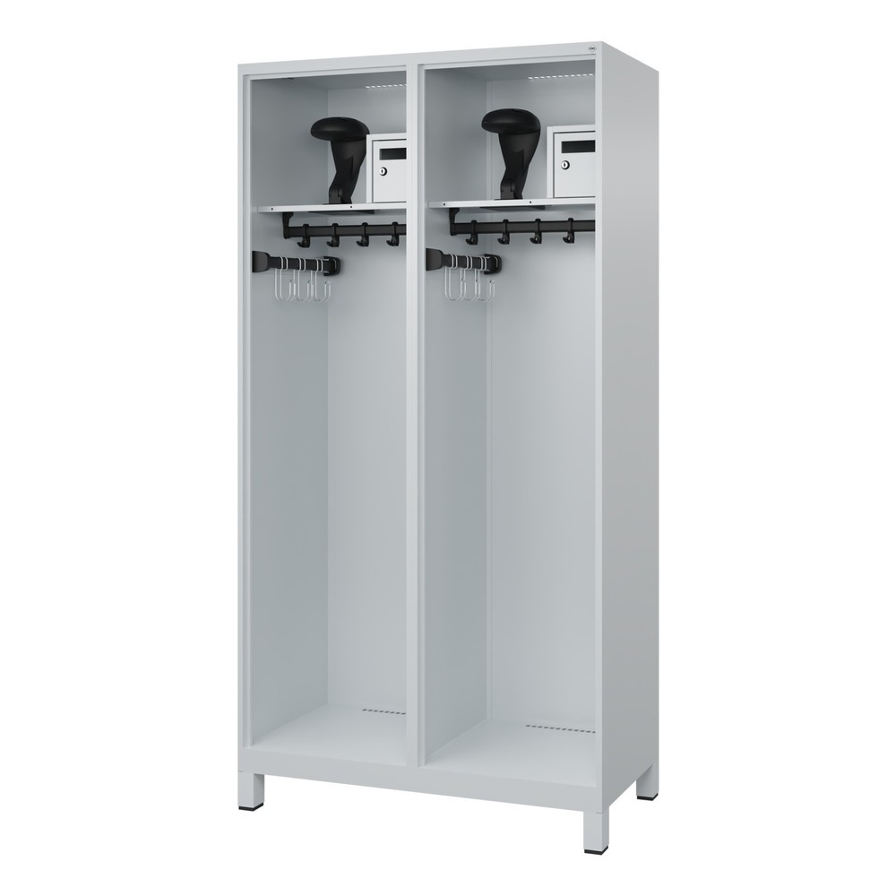 Produktabbildung: C+P Feuerwehrspind FLEXO, Füsse, 2 Abteile, HxBxT 1.850 x 1.000 x 500 mm, lichtgrau, mit Helmhalter