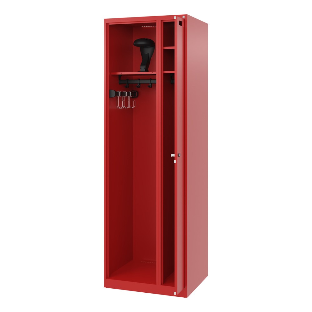 Produktabbildung Nr. 1: C+P Feuerwehrspind KOMBI, Bodengleiter, 1 Abteil, HxBxT 1.850 x 600 x 500 mm, feuerrot, mit Helmhalter