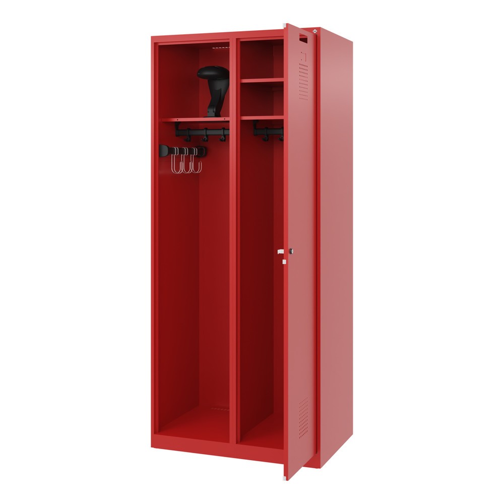 Produktabbildung Nr. 1: C+P Feuerwehrspind KOMBI, Bodengleiter, 1 Abteil, HxBxT 1.850 x 800 x 500 mm, feuerrot, mit Helmhalter