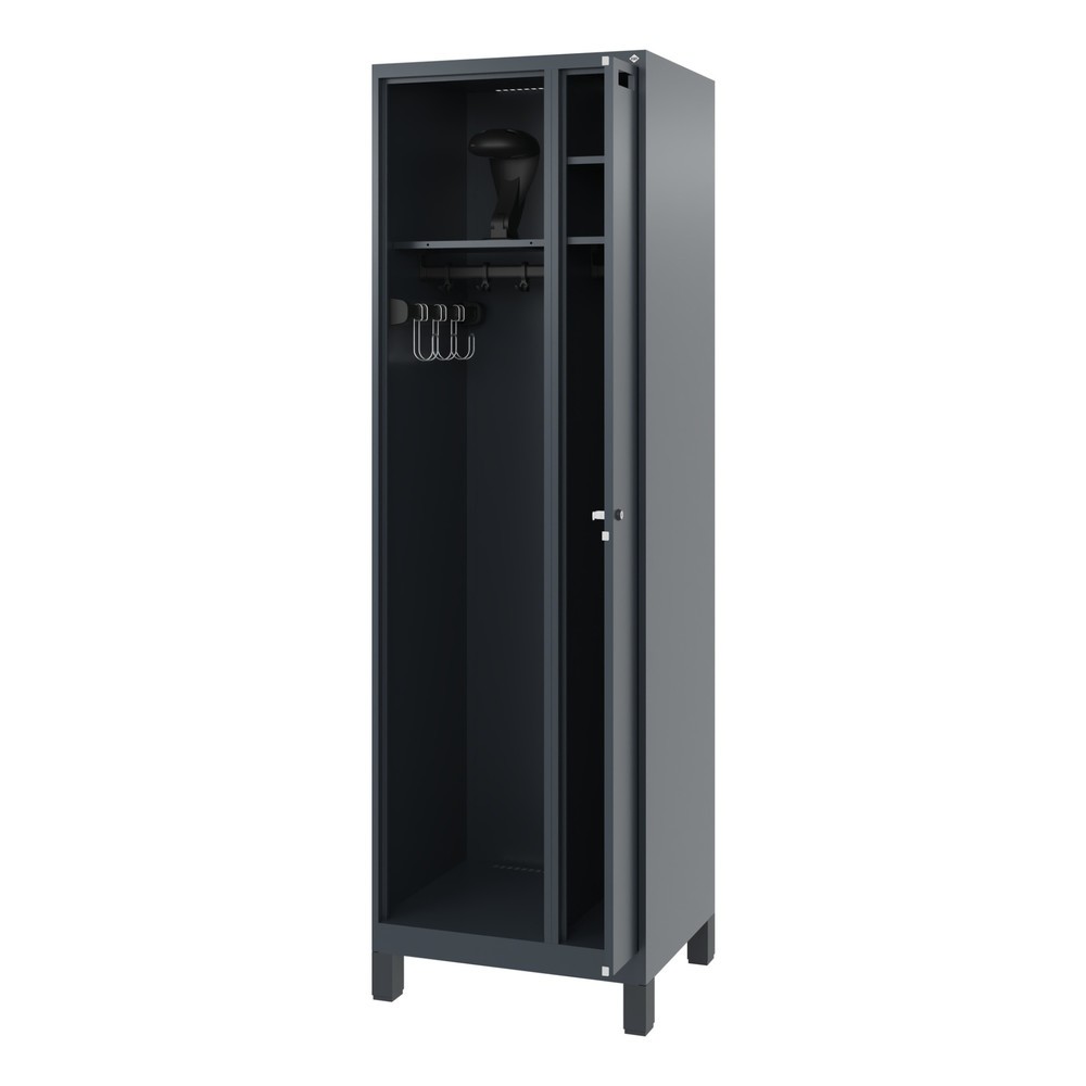 Produktabbildung: C+P Feuerwehrspind KOMBI, Füsse, 1 Abteil, HxBxT 1.850 x 600 x 500 mm, anthrazitgrau, mit Helmhalter